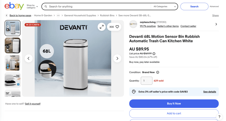 eBay: Devanti 68L Sensor Bin – 47% off, only $89.95